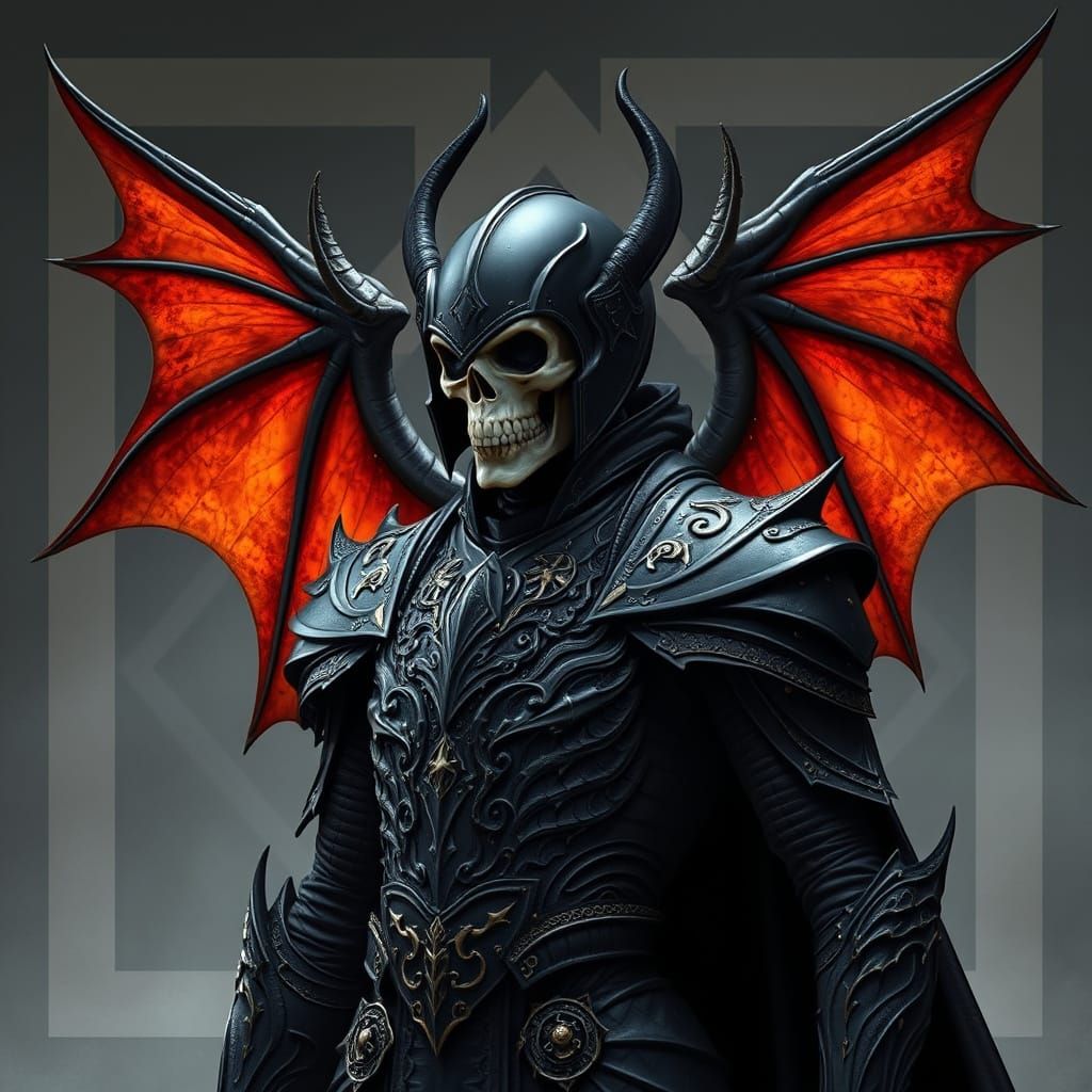 Dark Knight with Gold Armor and Fiery Wings