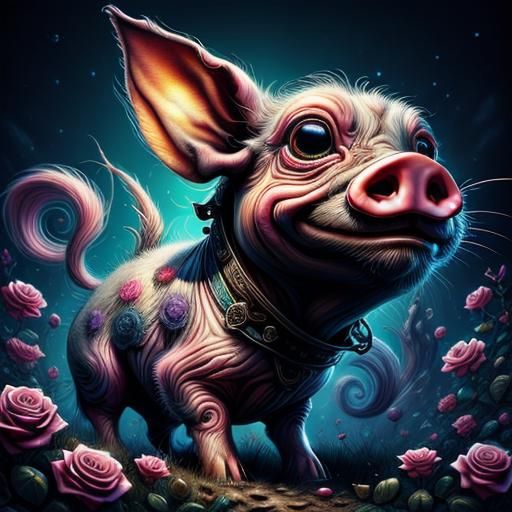 Surreal Landscape with Elastic Flora and Floating Piglets