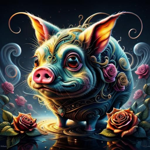 Surreal Landscape with Elastic Flora and Floating Piglets