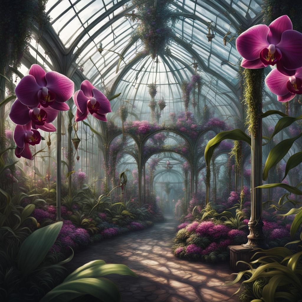 Orchid Greenhouse Meeting: Detailed Matte Painting