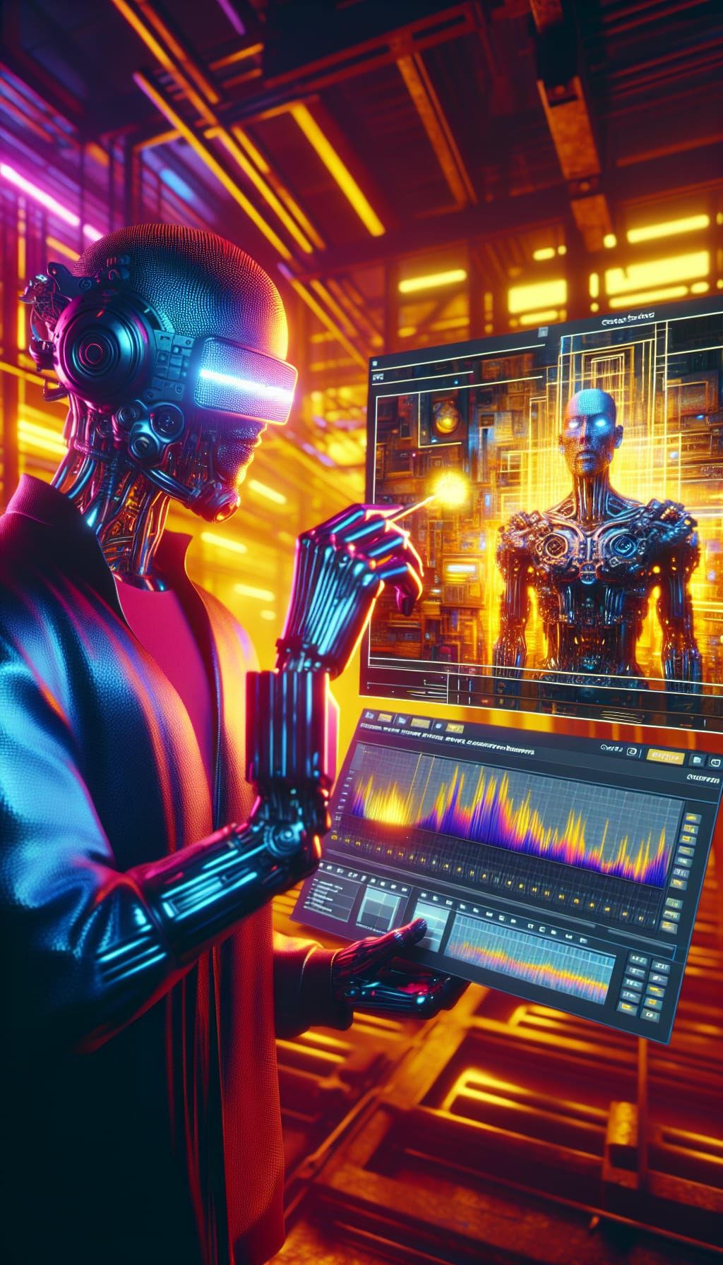 Cyberpunk Art Deco Figure in a Cinematic Digital Collage