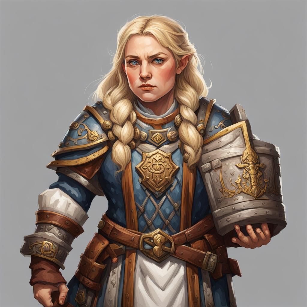 Blonde Female Dwarf Cleric Fantasy Art