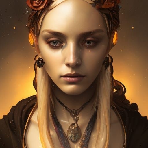 Detailed Portrait of Hecate in Art Nouveau Style