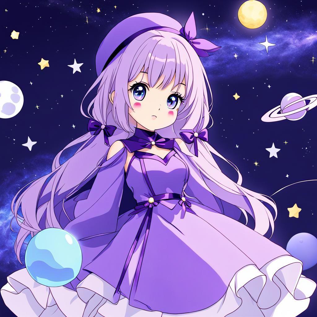 Adorable Anime Heroine with Purple Hair