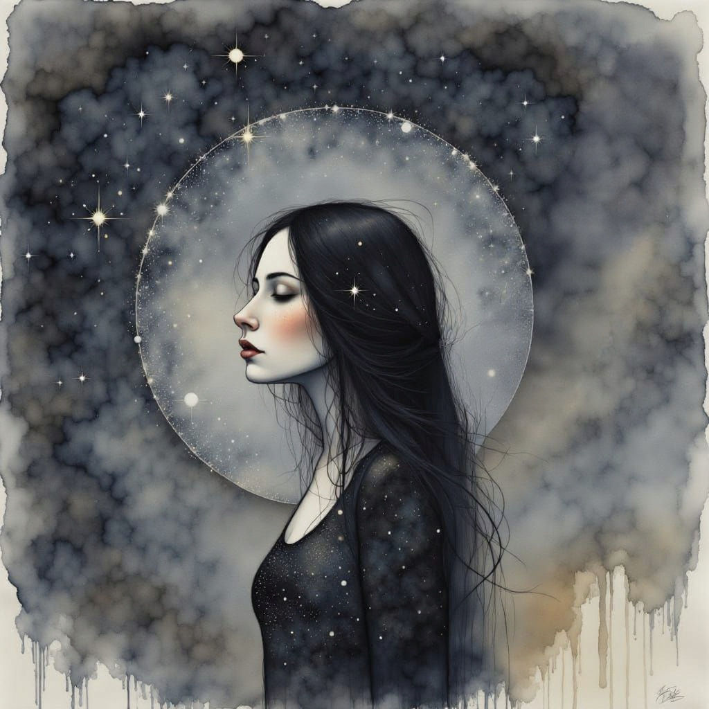 Virgo Constellation in Liquid Ink Watercolor