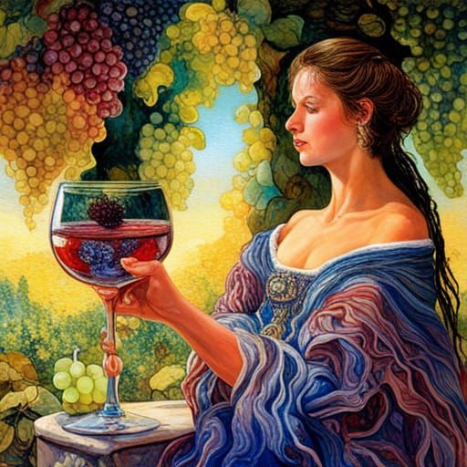 Woman with Wine Glass in Renaissance Painting Style