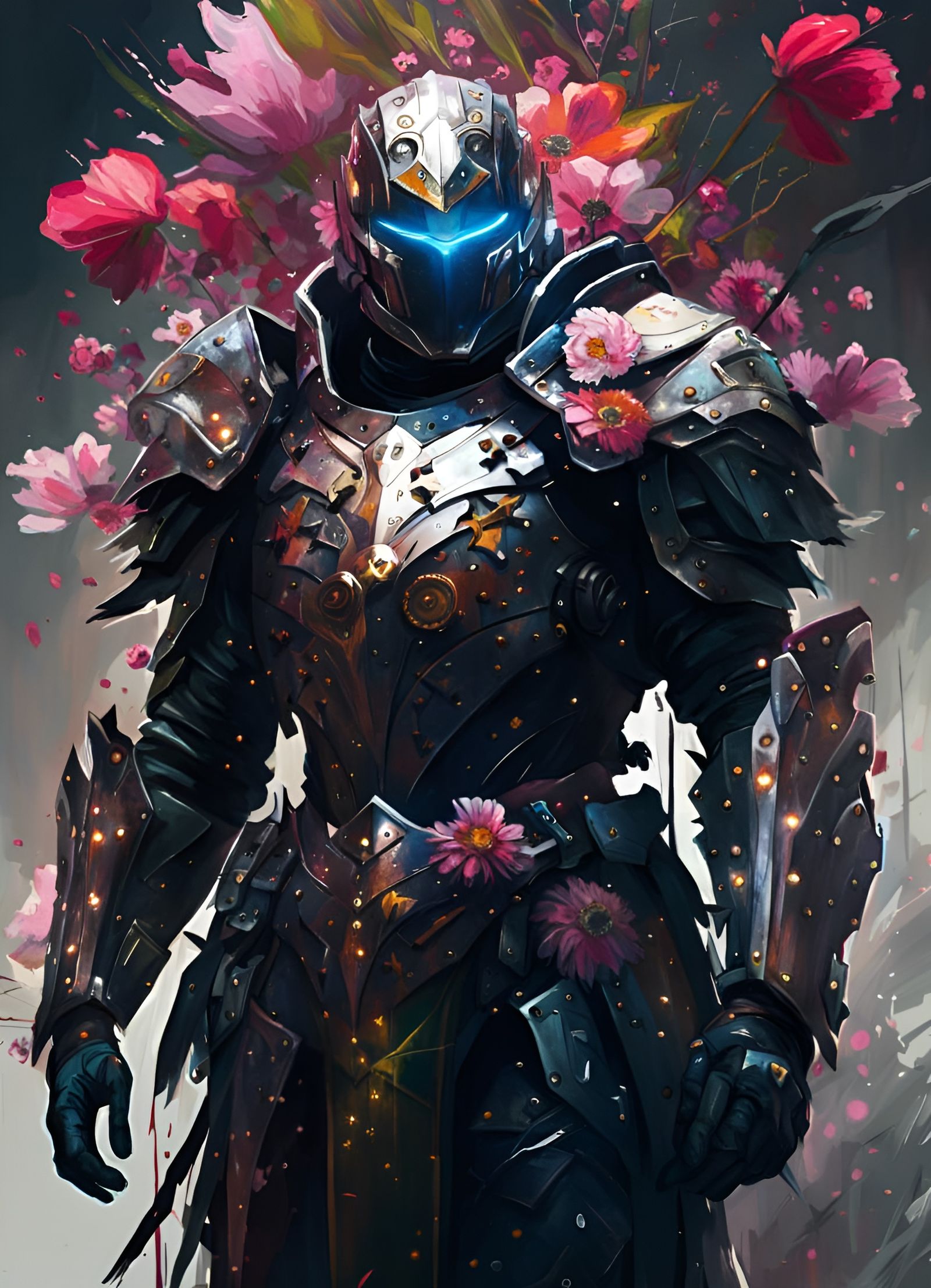 Cyberpunk Flower God in Floral Armour