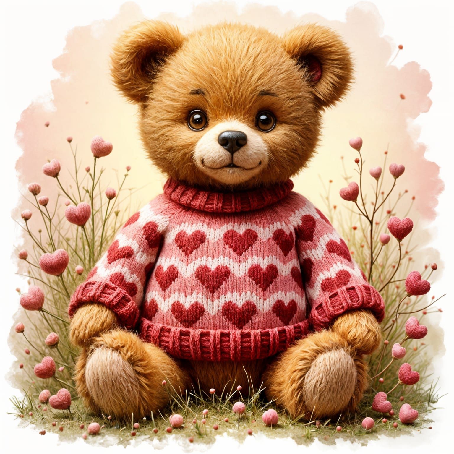 Cute Teddy Bear in Vintage Vignette Watercolor