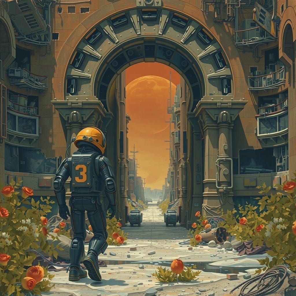 Robot Explores Barren Futuristic Landscape in Dystopian Metr...