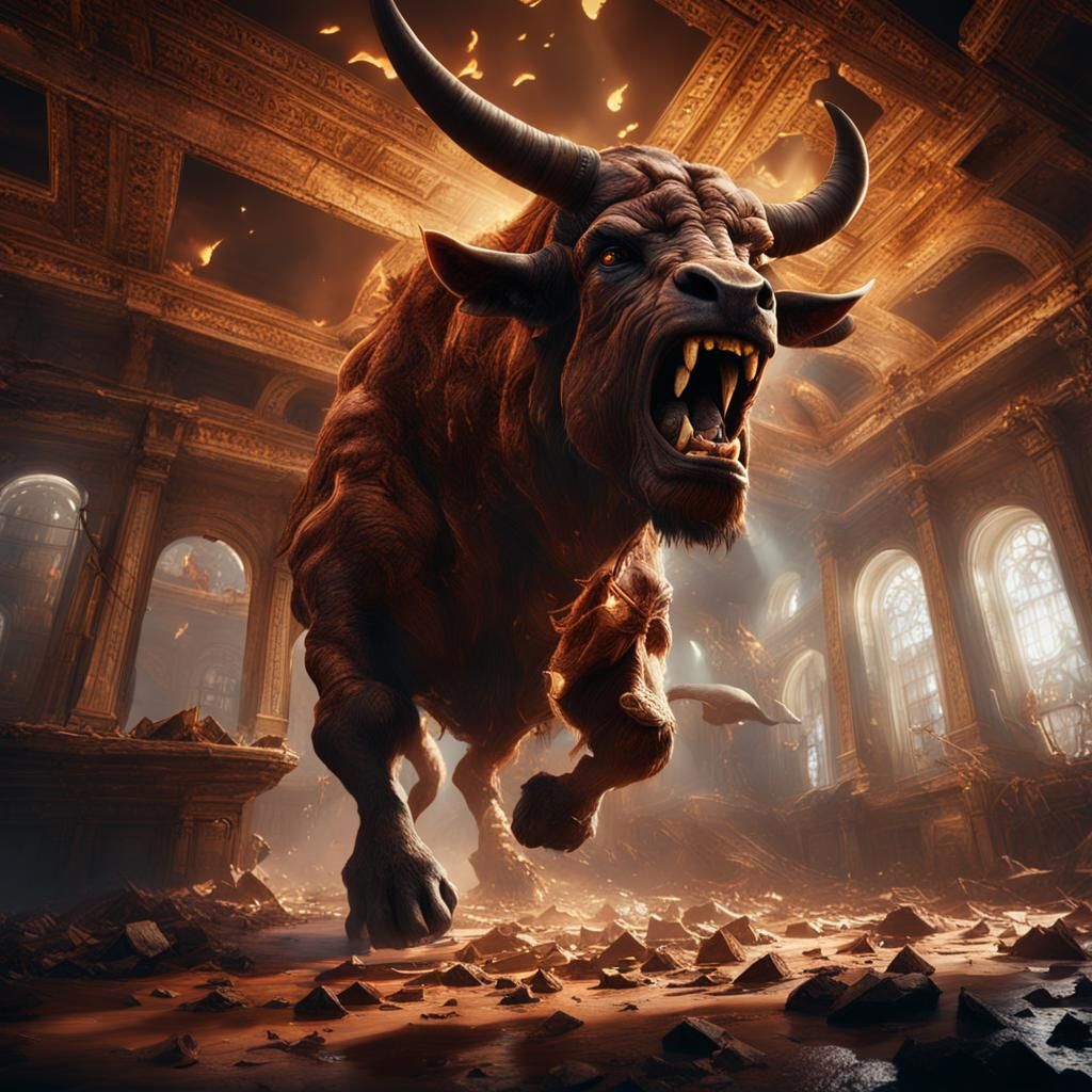 Minotaur Crashes Through Ceiling: Fantasy Concept Art