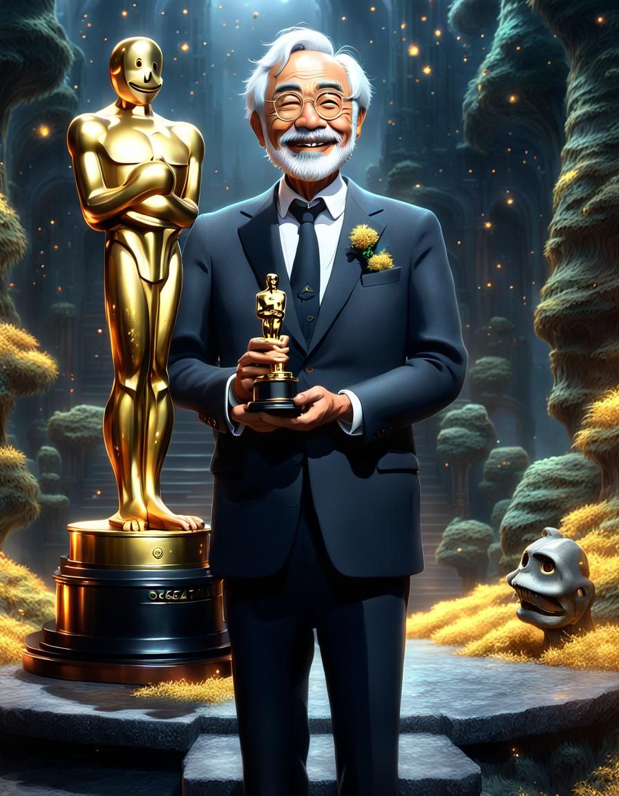 Hayao Miyazaki with Oscar, Digital Art