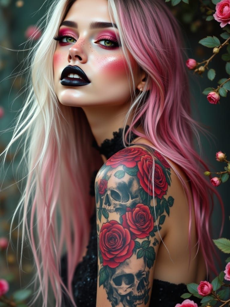 <lora:GoldenHour:1.0> <lora:DreamweaverFlux:1.0> <lora:Faces of beauty:1.0>
A striking portrait of a female figure wi...