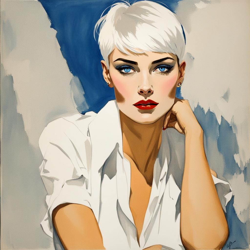 Fashion Illustration of a Powerful Woman in Gruau Style