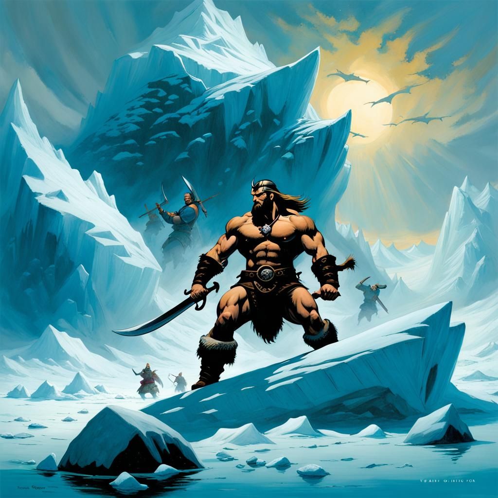 Vikings Brave the Sea of Ice: Fantasy Illustration