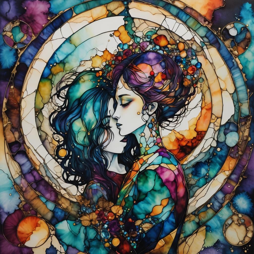 Surreal 3D Rendering of Mother and Daughter