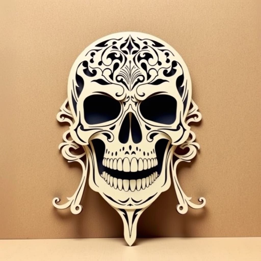 Intricate Cardboard Cutout Skull Art