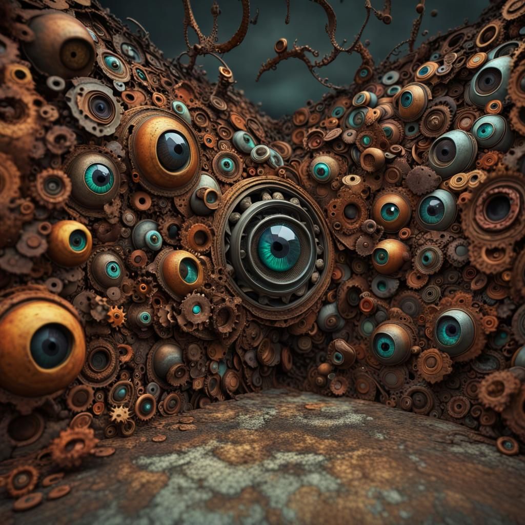 Surreal Biomorphic Wall of Eyes in Abstract Style