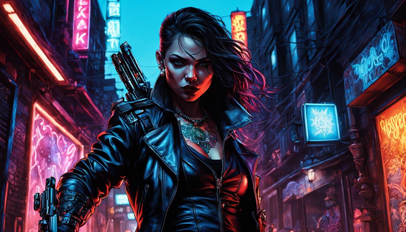 Vampire Bounty Hunter in Yakuza Outfit: Digital Art