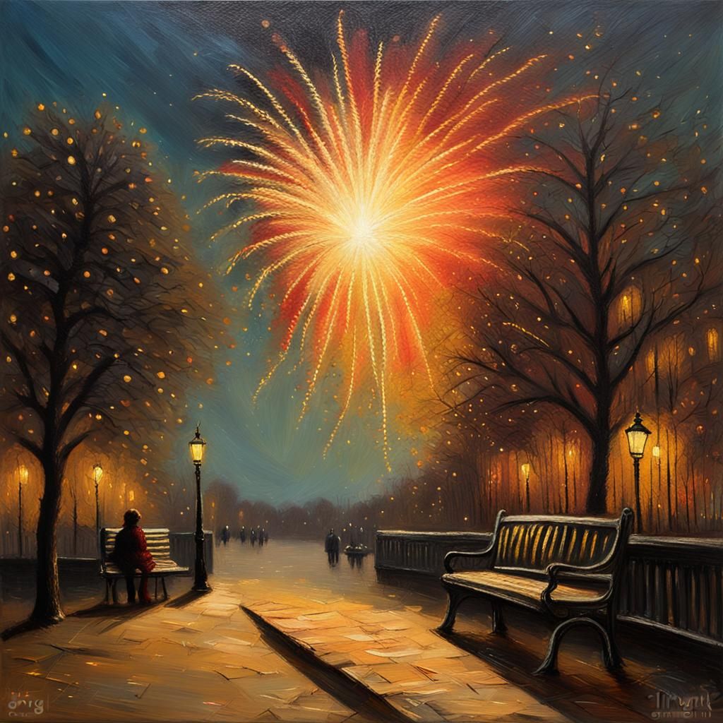 Firework Display at Night in Romantic Style