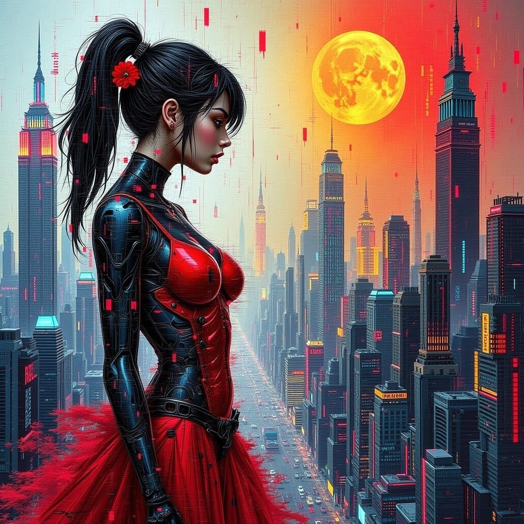 Abstract Impasto Oil Painting with Glitch Effect