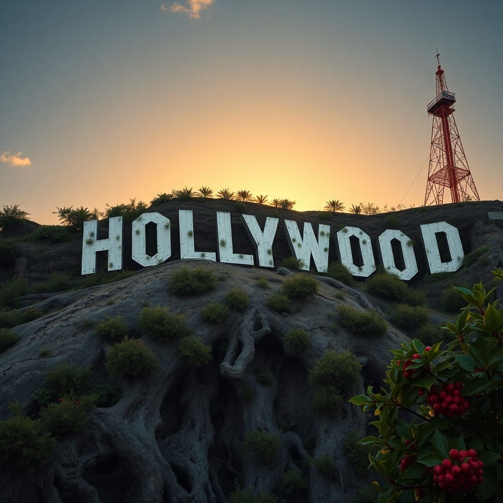 Hollywood Sign Sunrise with Hyper-Real Details