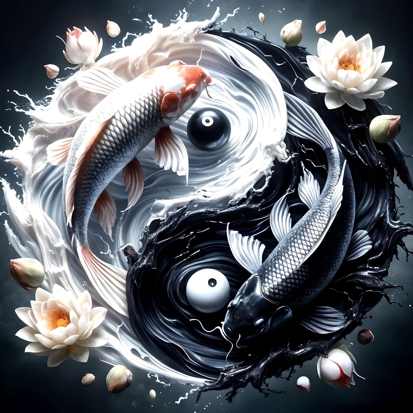 Yin-Yang Koi Harmony in 3D Photorealism