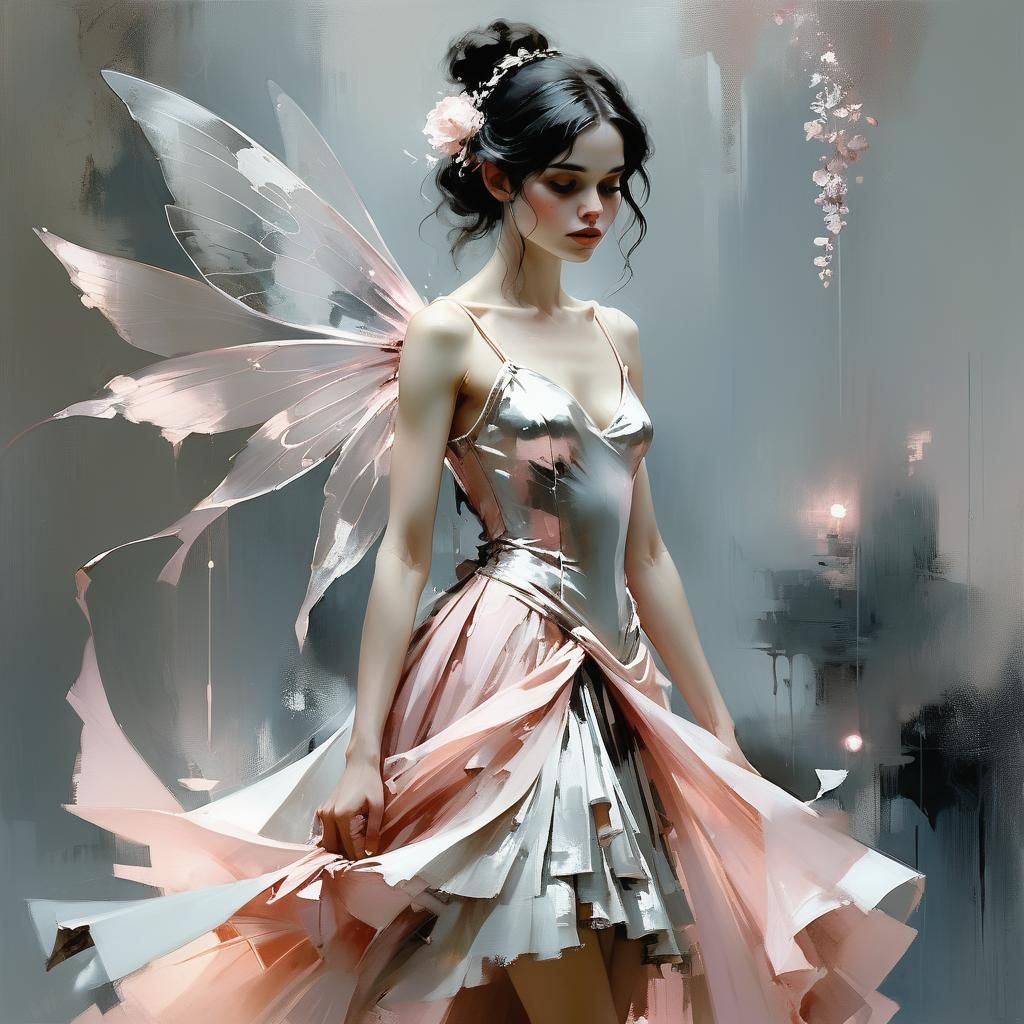 Ethereal Fairy in Pale Pink and Silver Dress