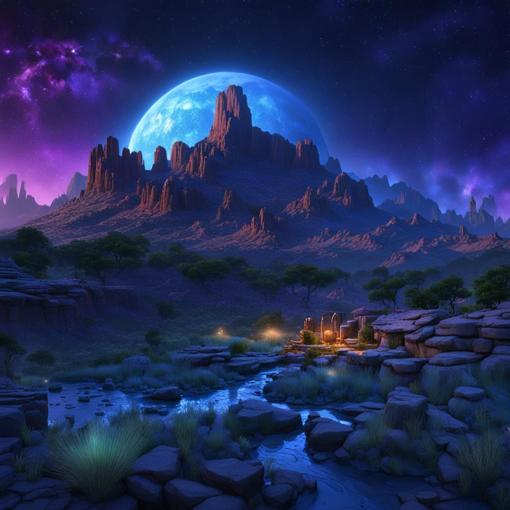 Texas Night Sky Matte Painting in Deep Color