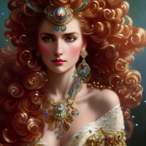 Pearl-Adorned Lady in Rococo Style, Detailed Portrait