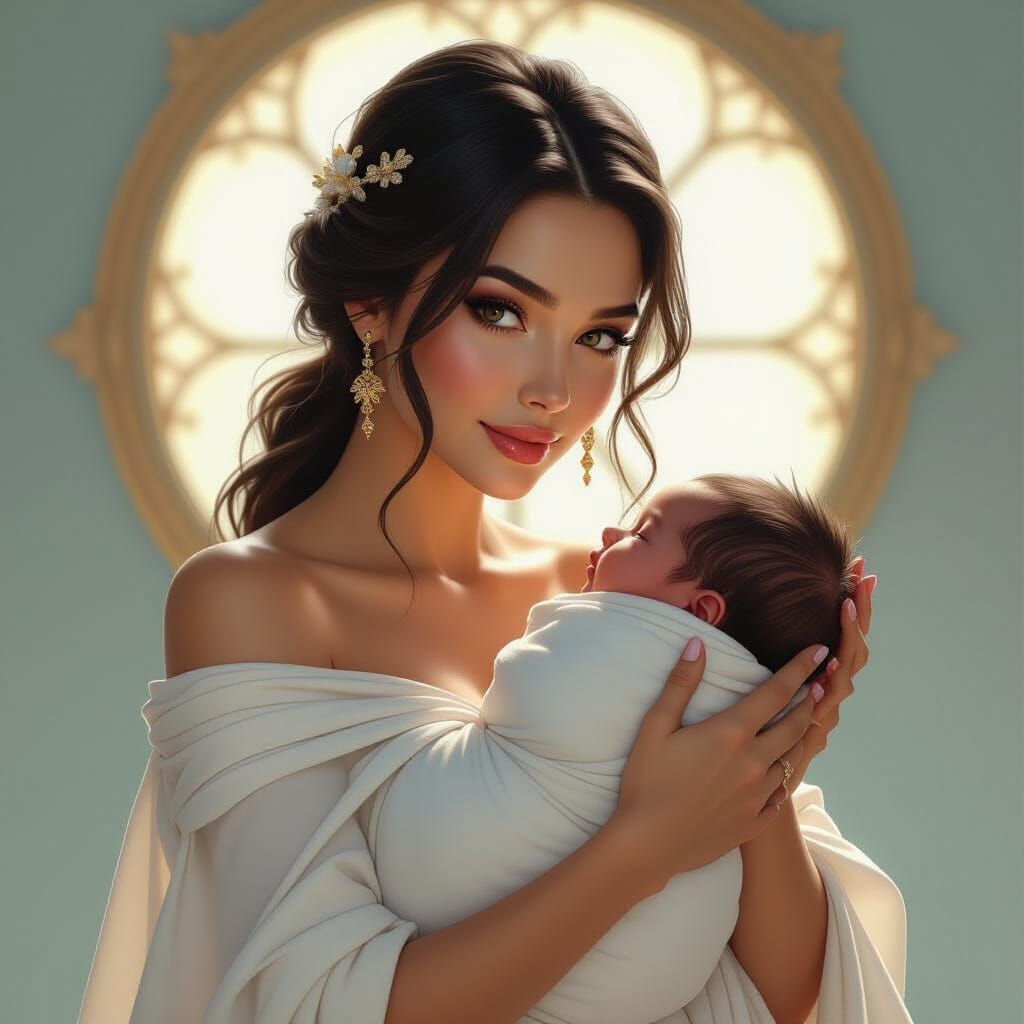 Mother and Newborn Baby Portrait in Dynamic Lighting