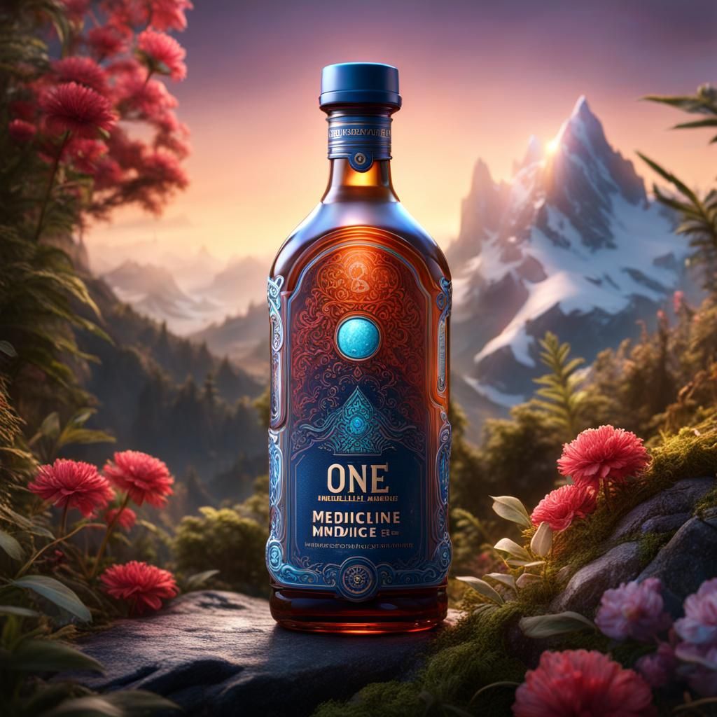 Medicine Bottle: Detailed Matte Painting in Deep Color