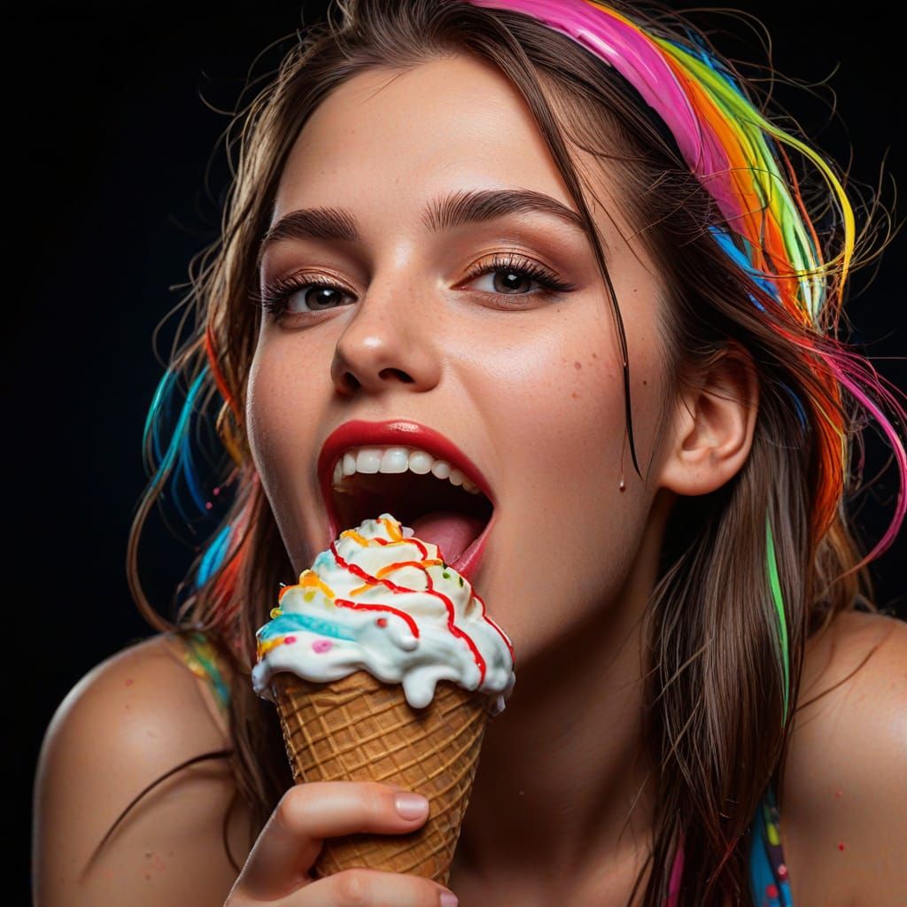Pop Art: Happy Girl with Dripping Ice Cream