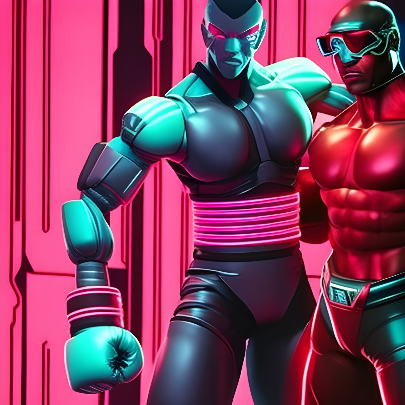 Cyberpunk Boxer with Robotic Enhancements in Synthwave Style