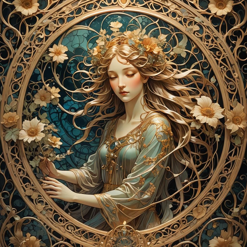 Glowing Artifact in Art Nouveau Style Chamber