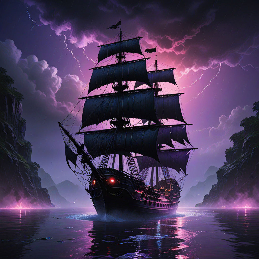Sci-Fi Pirate Ship in Neon Purple Atmosphere