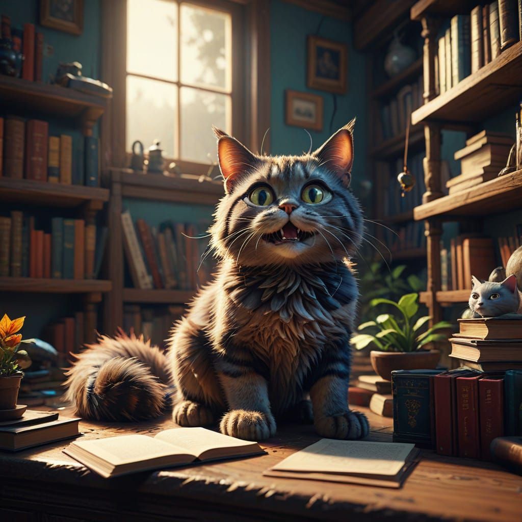 Whimsical Feline Chaos in Vibrant Cartoon Style