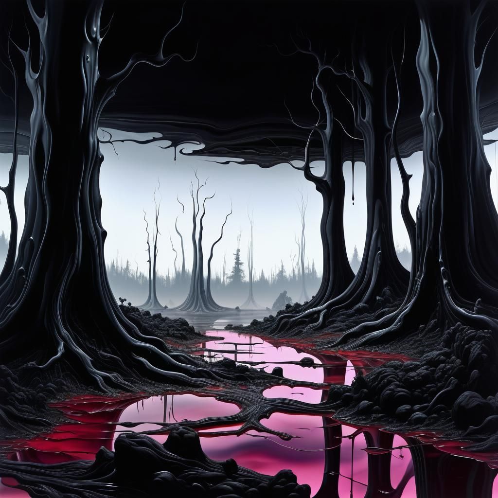 Surreal Scary Forest Clearing in Melting Oil Style