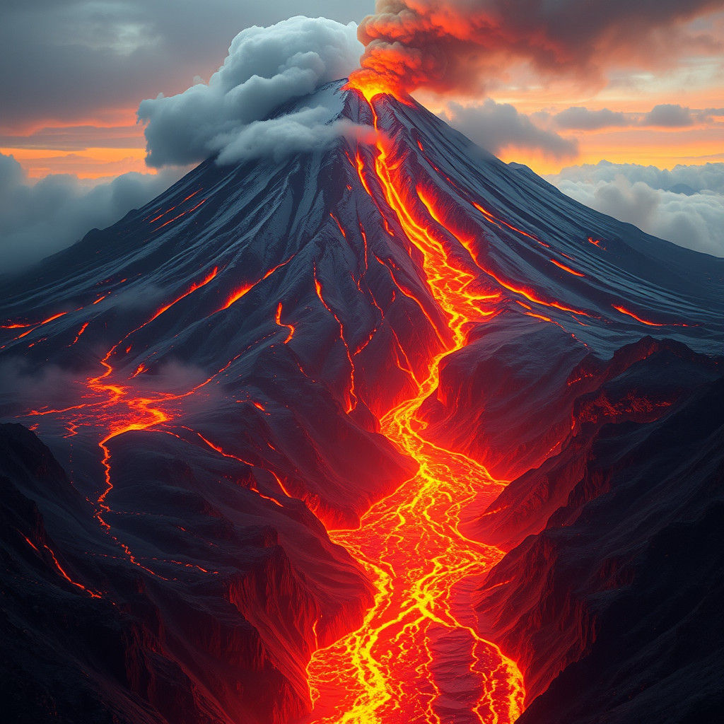 Volcanic Eruption: Dramatic Landscape in Digital Art Style