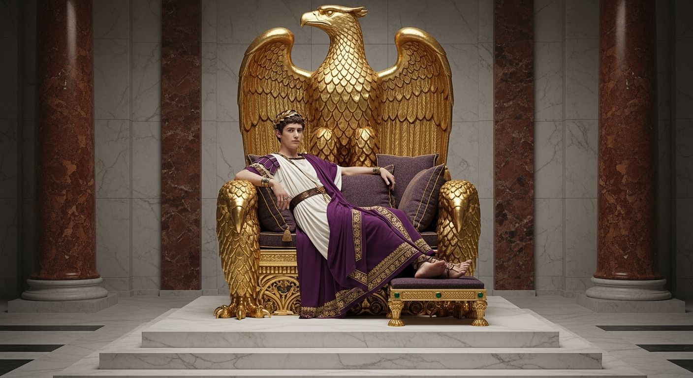Emperor Nero on Eagle Throne in Palace, 8K Photography