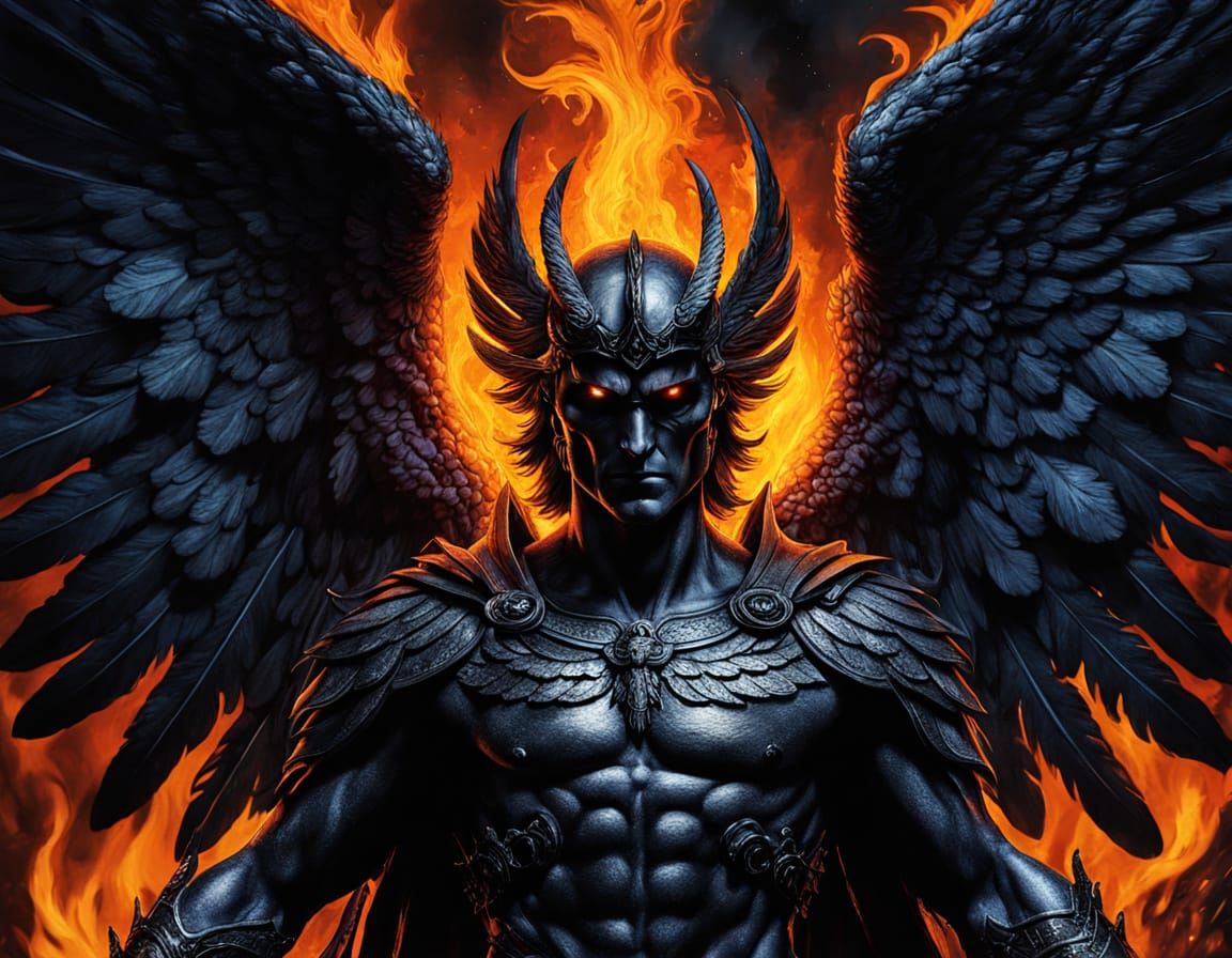 Archangel Surrounded by Demons in Gothic Oil Painting