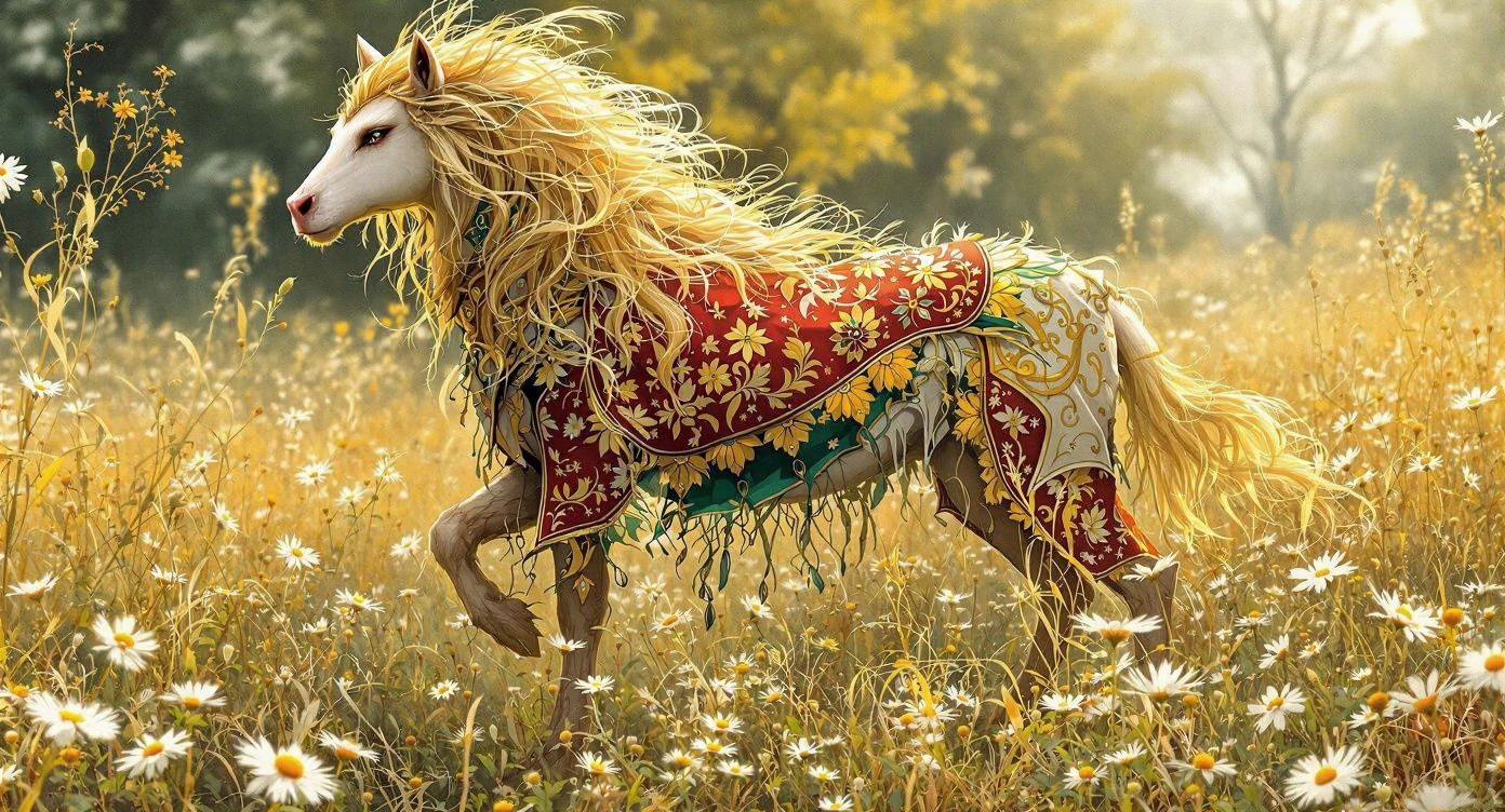 Radiant Tatterdemalion in Sun-Drenched Meadow