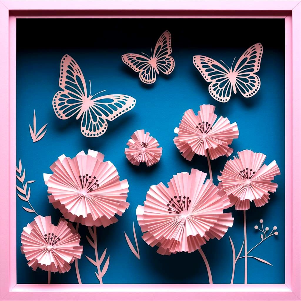 Elegant Paper Butterflies and Flowers Kirigami Linocut