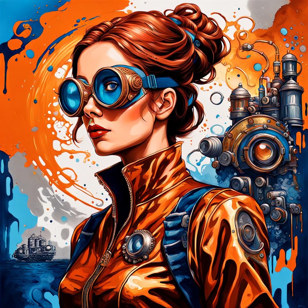 Steampunk Goddess Gazing at Horizon's Silver Lens