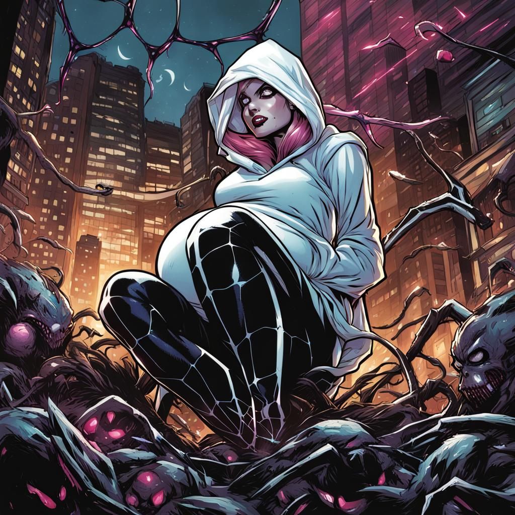 Pregnant Venomized Spider-Gwen in Comic Book Art