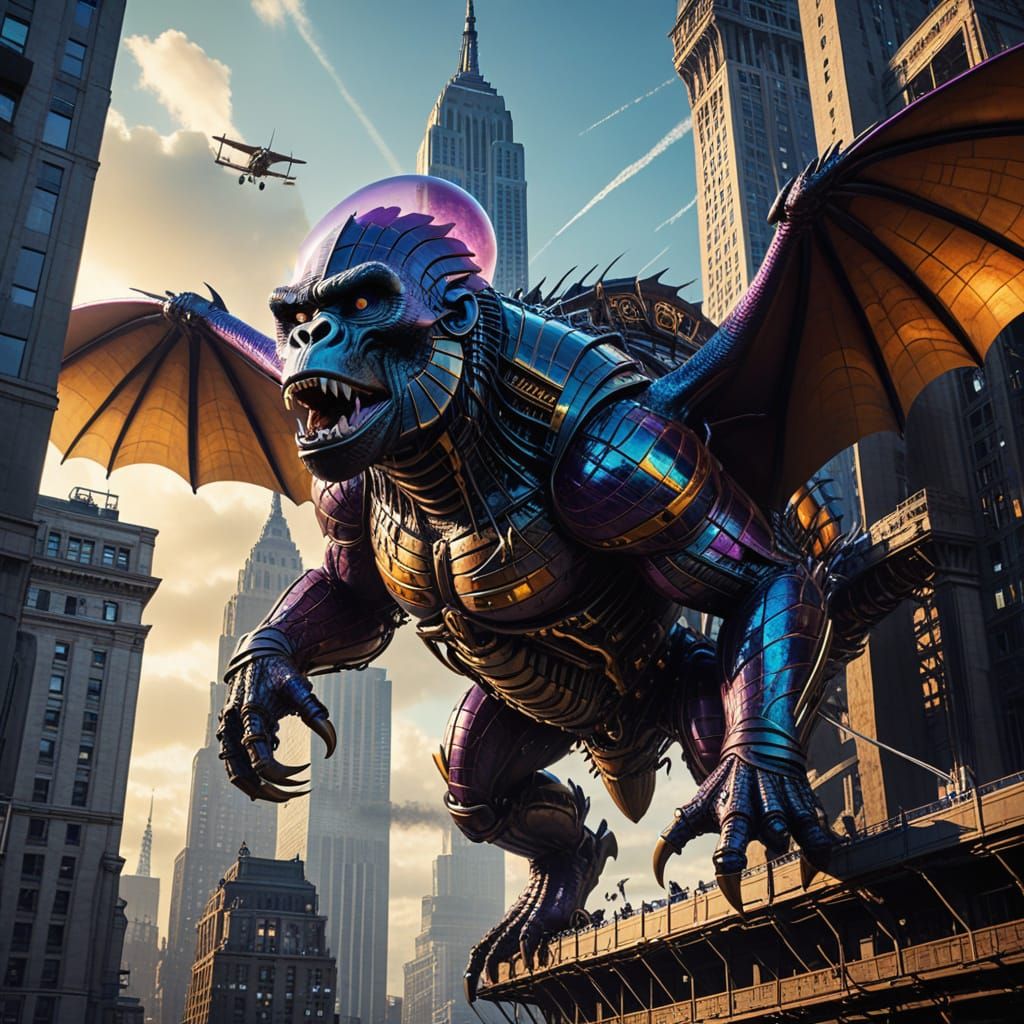 Surreal Sci-Fi Egg with Gorilla Face Battles Biplanes Above ...