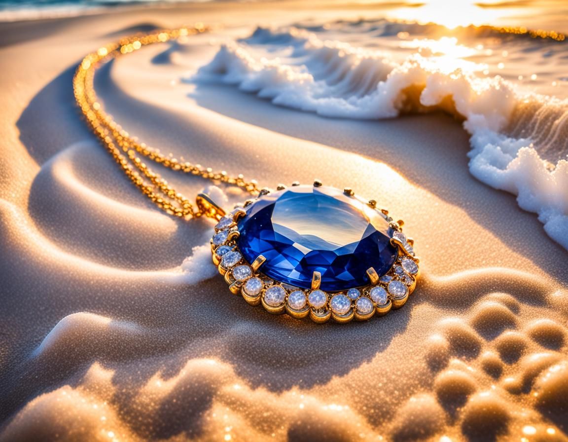Sapphire Medallion on a Beach at Golden Hour