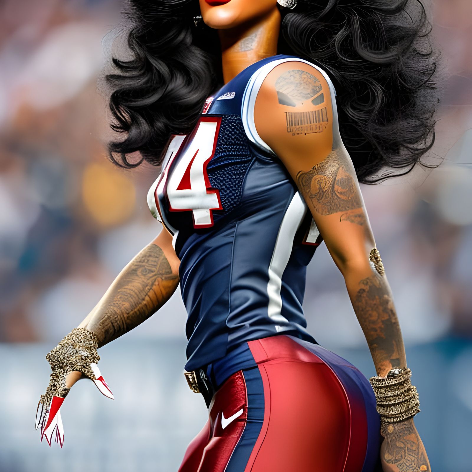 Rihanna in Football Uniform, Rococo Hyperdetailed Art