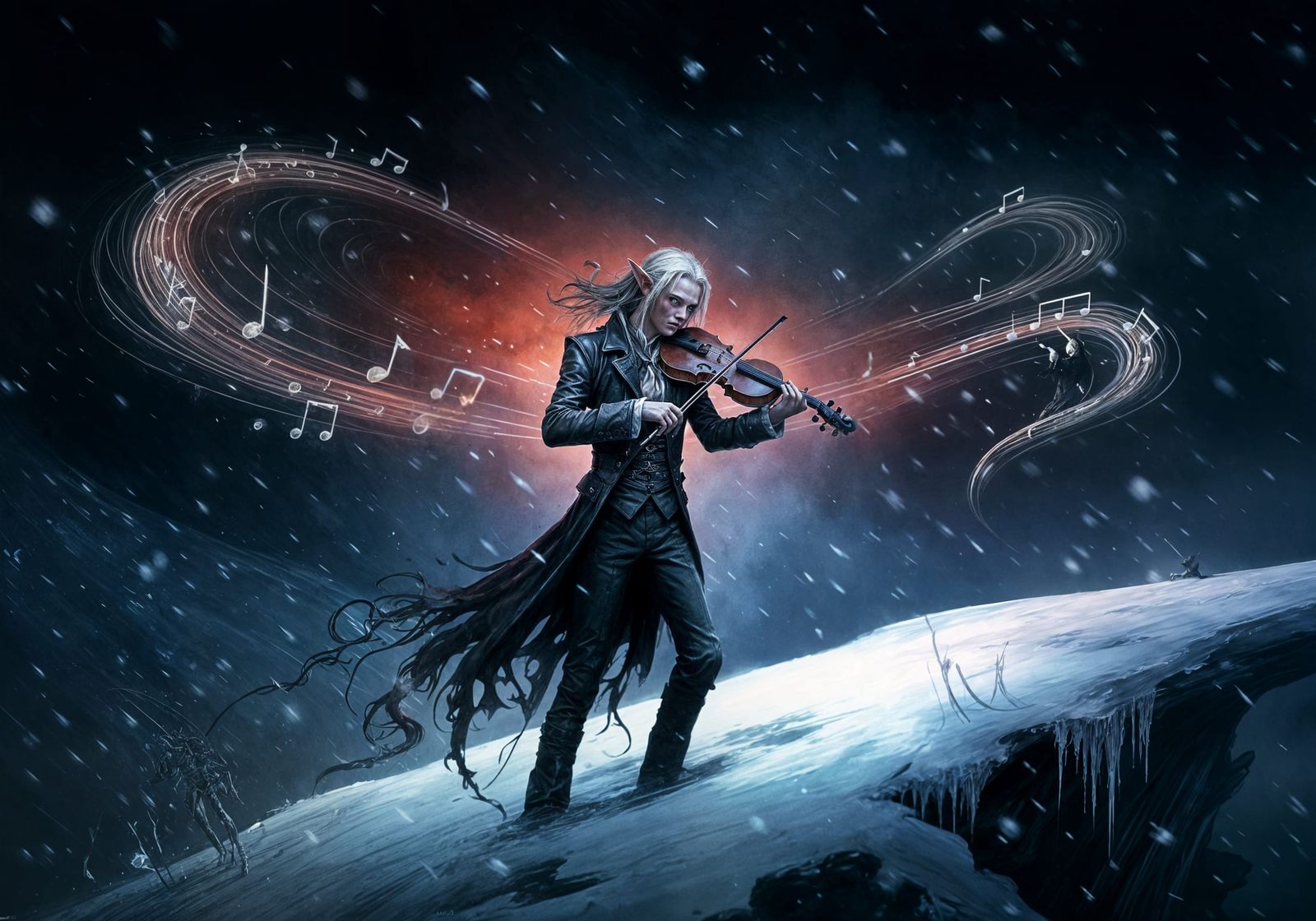 Elven Maestro Conductor in a Frozen Orchestra