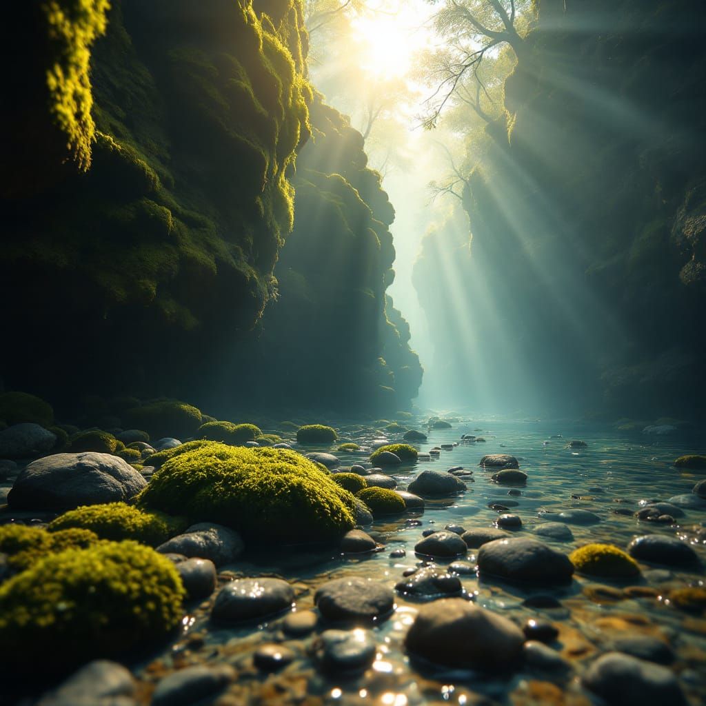 Mystical Underwater Creek Scene in Surrealist Photography St...