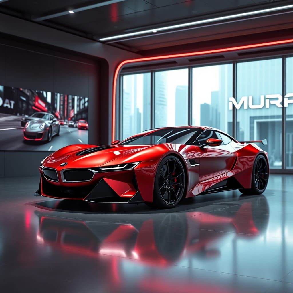 Futuristic Red Sports Car in Photorealistic 3D Style